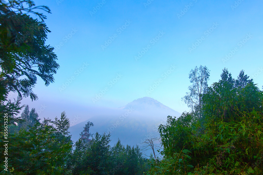 Landscape of sulfer moutain Kawah Ijen, Indonesia in sunrise morning