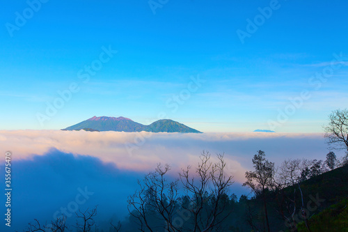 Landscape of sulfer moutain Kawah Ijen, Indonesia in sunrise morning