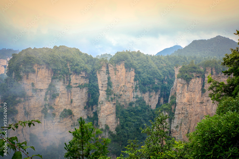 many sandstone columns and cliffs at Zhangjiajie national forest park,Wulingyuan,Hunan,China