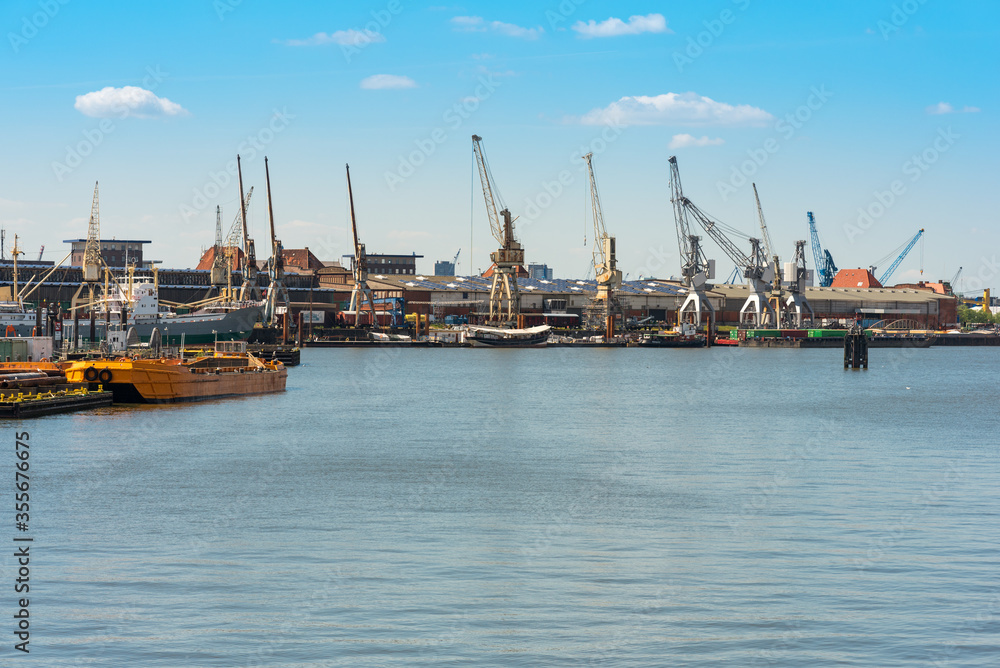 The Hansa harbor, located in the Hamburg district Kleiner Grasbrook in the south of the city and the German Port Museum at the quay and the sheds 50