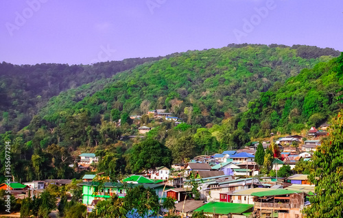 Panorama view of Doi Pui Hmong Village deep in the mountains of Chainmai Thailand © Elias Bitar