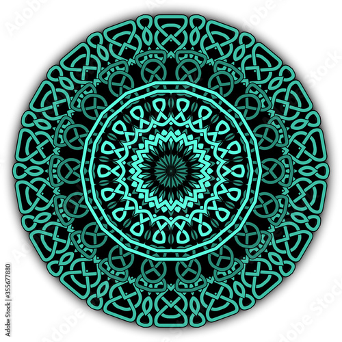 Colorful celtic mandala pattern. Vector lines background. Repeat line art knotted round ornamets. Intricate tribal ethnic curved lines backdrop. Beautiful arabic design with contours, knots, curves photo