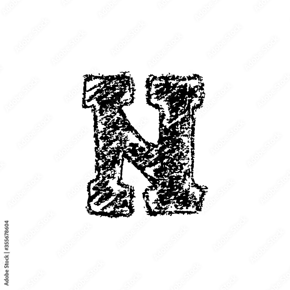 Fototapeta premium Letter n. Handwritten by chalk. Bold font. Vector illustration. Grunge style alphabet