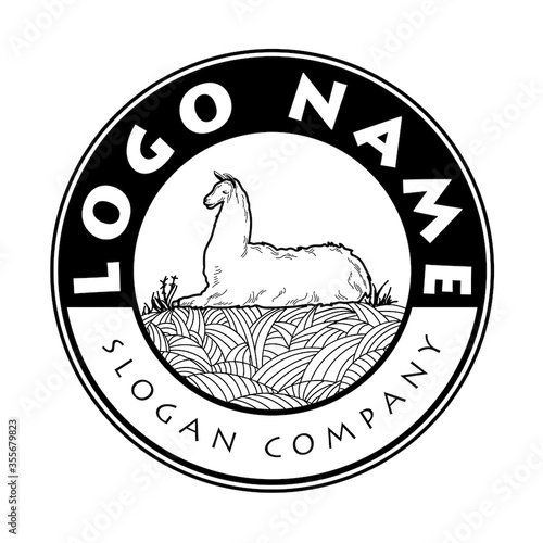 hand drawing logo llama circle