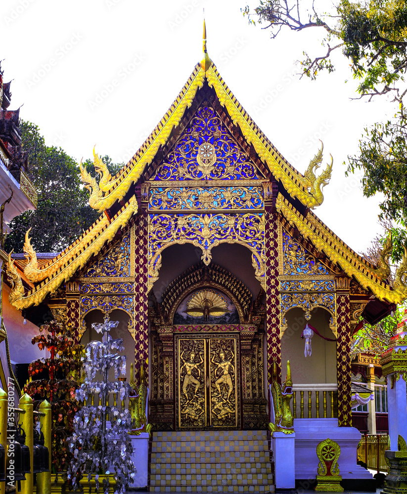Beautifully decorated facade of Wat Phrathat Doi Southep in Chiangmai Thailand 