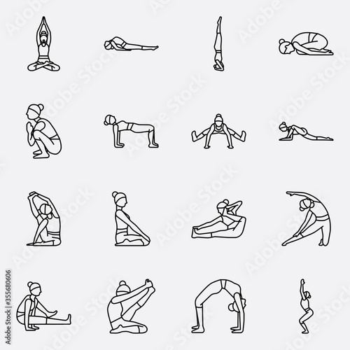 Vector illustration featuring a set of Yoga Pose icons Vol. 4