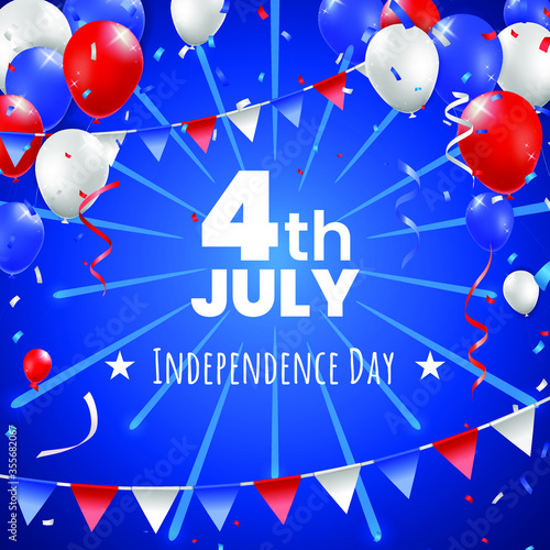 High Quality 4 july Independence Day Poster Design with Balloons on Colored Background . Isolated Vector Elements