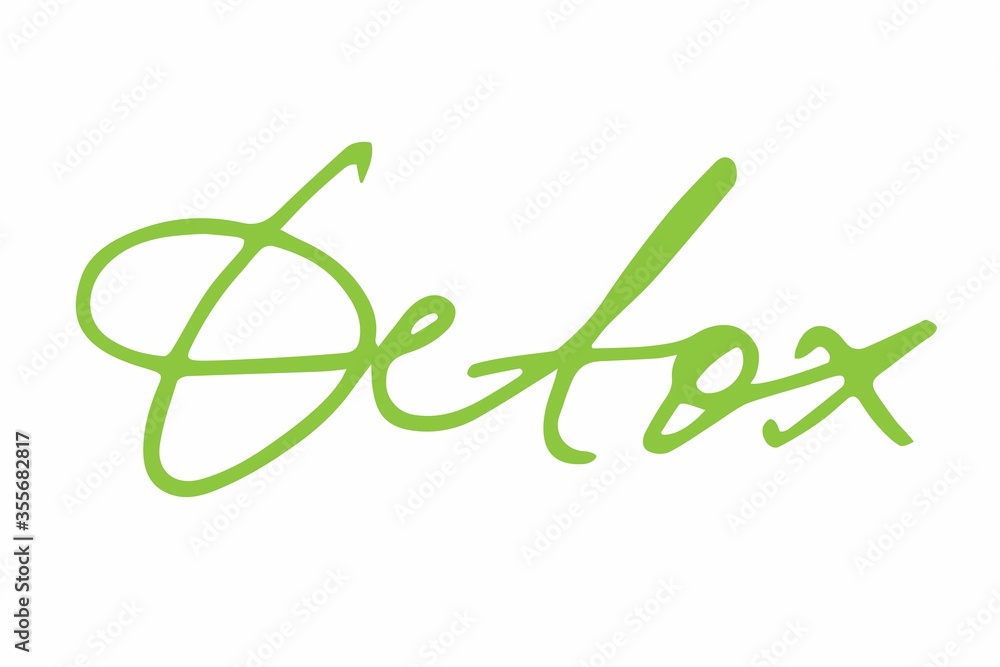 Detox Vector lettering illustration. Handwritten calligraphy text isolated on white background. Hand sketched typography. Green Detox sign. Logo, icon, banner, tag Detox Vector lettering illustration. Handwritten calligraphy text isolated on white background. Hand sketched typography. Green Detox sign. Logo, icon, banner, tag