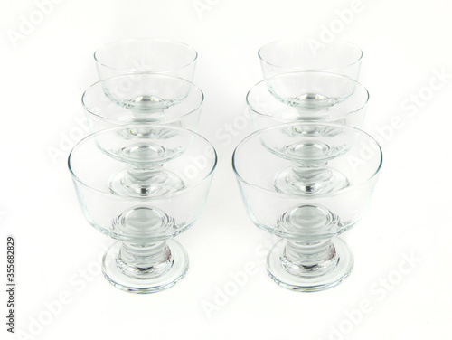 Glass sundae dish ice cream cups isolated on white background