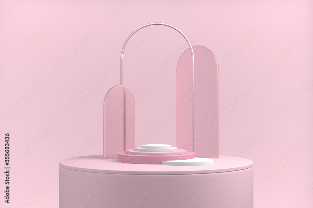 3D rendering abstract display product, podium pastel pink background. Minimal advertising exhibition arch, decorative element, simple geometric form copy space. Premium light art mockup online trading 3D rendering abstract display product, podium pastel pink background. Minimal advertising exhibition arch, decorative element, simple geometric form copy space. Premium light art mockup online trading