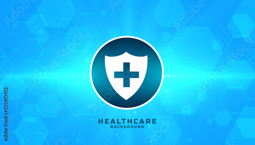 medical safety badge with blue hexagonal background