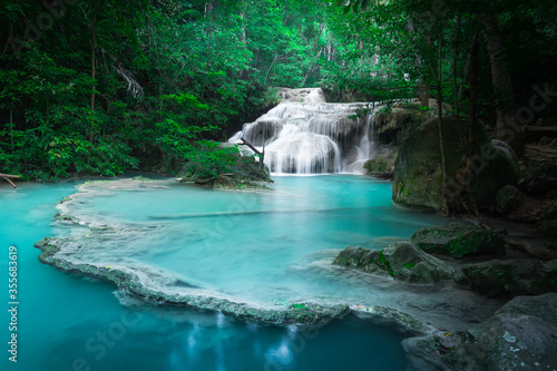 Jungle landscape with Erawan waterfall. Kanchanaburi  Thailand