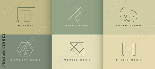 six minimal logo concept in line style set