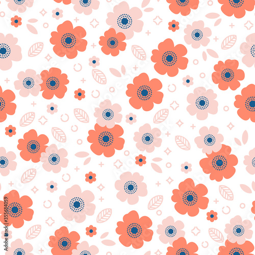 Red and pink flower seamless pattern. Florals background.