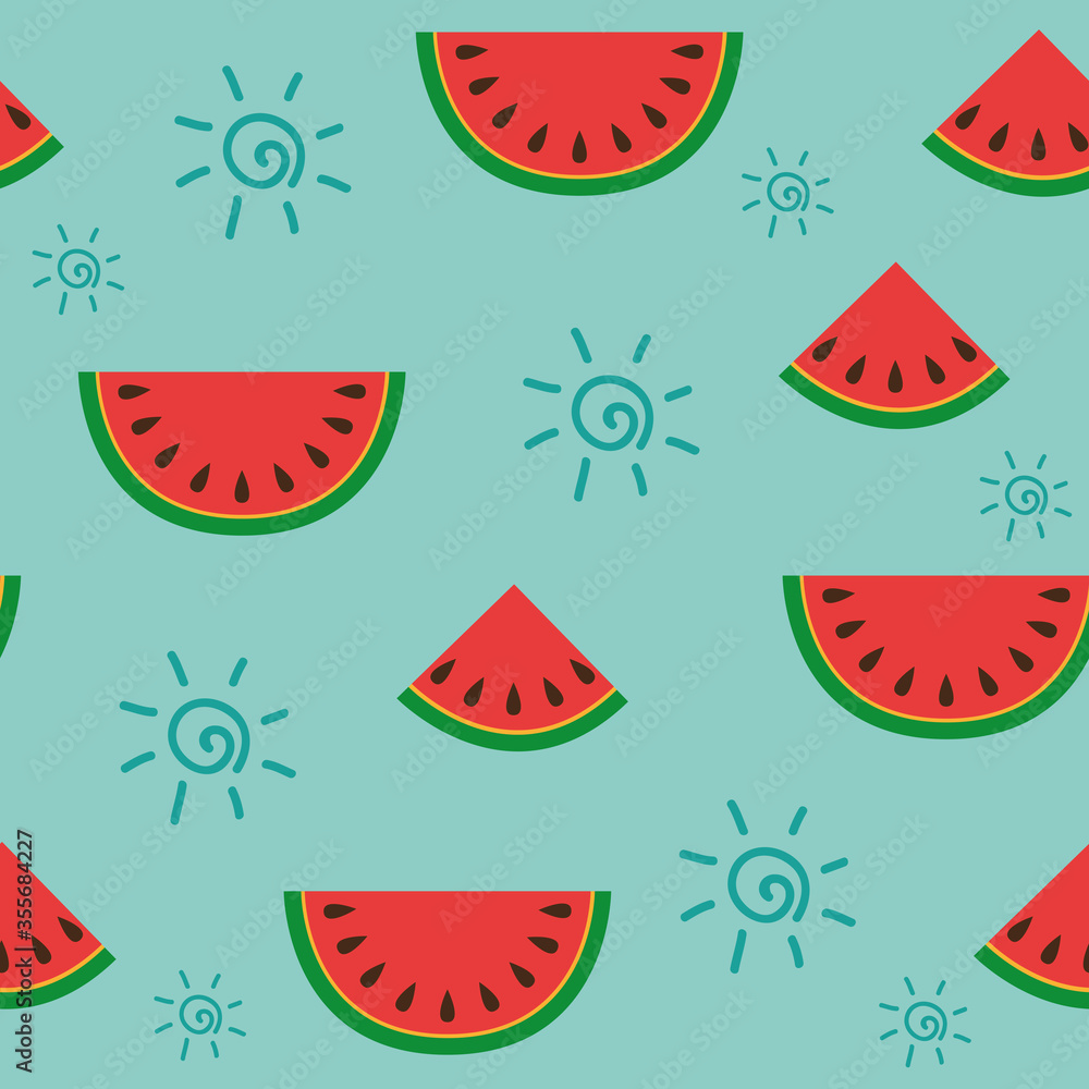 Naklejka premium seamless pattern watermelon and sun summer design vector illustration EPS10