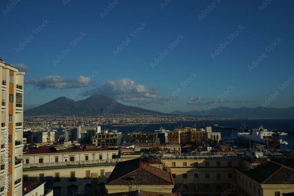 Mount Vesuvius and city of Naples in Italy