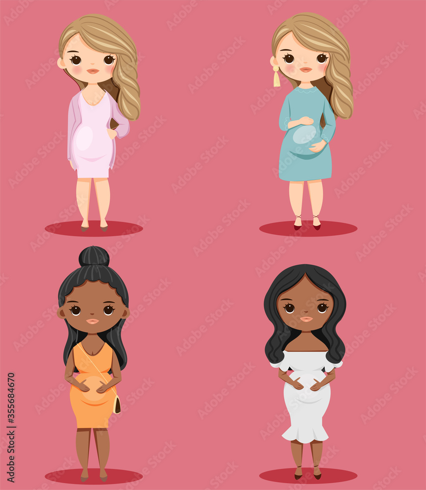 cute pregnant girls cartoon character set cute pregnant girls cartoon character set