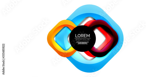 Square geometric vector abstract background, dynamic modern minimal template. Multicolored square shapes with round corners overlapping each other