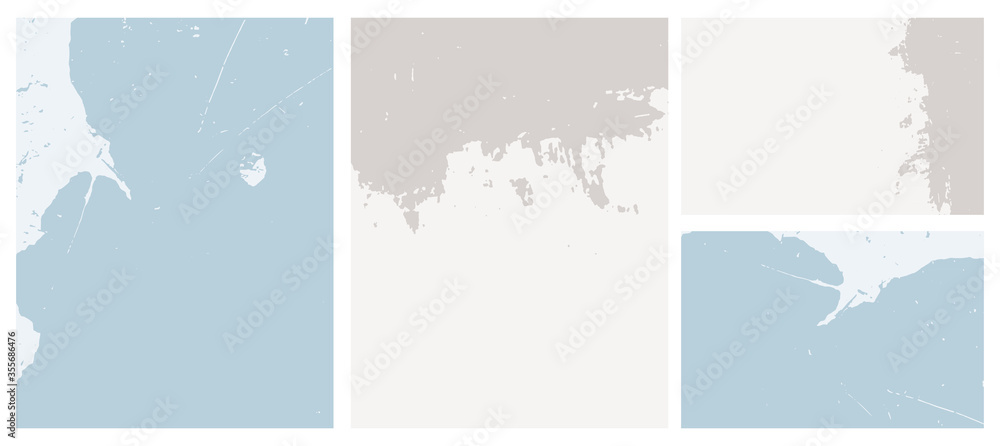 Obraz premium Abstract Grunge Geometric Vector Layouts. Irregular Light Blue and Brown Rough Dabs on a Light Beige and Pale Blue Background. Simple Abstract Vector Prints Ideal for Layout, Cover, Card, Printing.