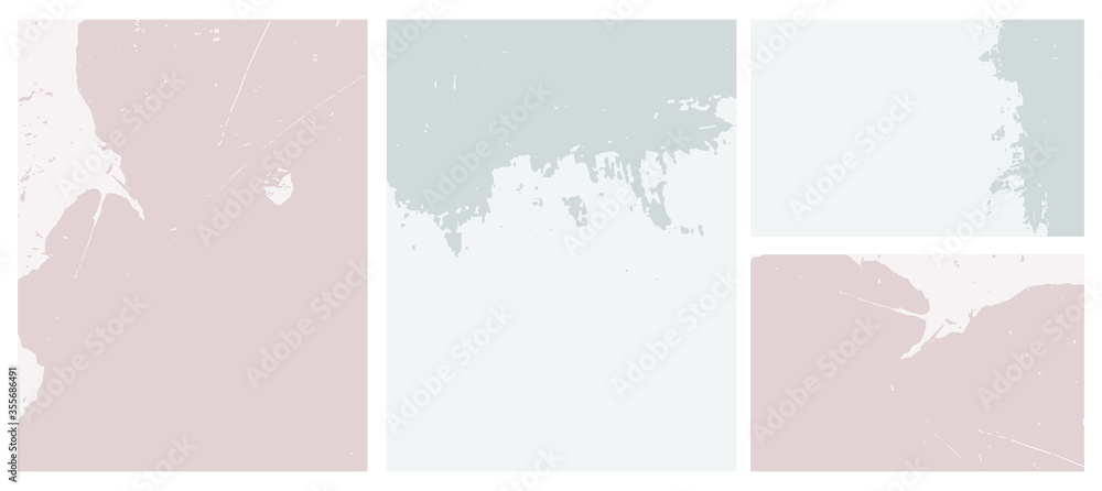 Abstract Grunge Geometric Vector Layouts. Irregular Blue and Ligh Pale Pink Rough Dabs on a Light Blue and Dusty Pink Background. Simple Abstract Vector Prints Ideal for Layout, Cover, Card, Printing.