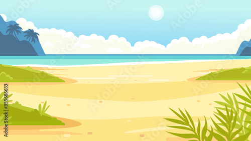 Tropical sand background. Beach overlooking the ocean. Ocean  sea. No people.