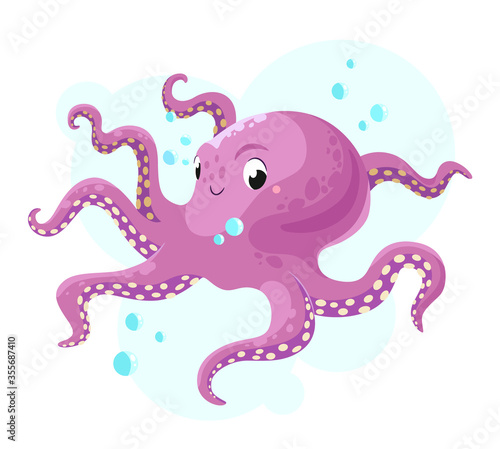 Funny octopus in the sea. Vector illustration.