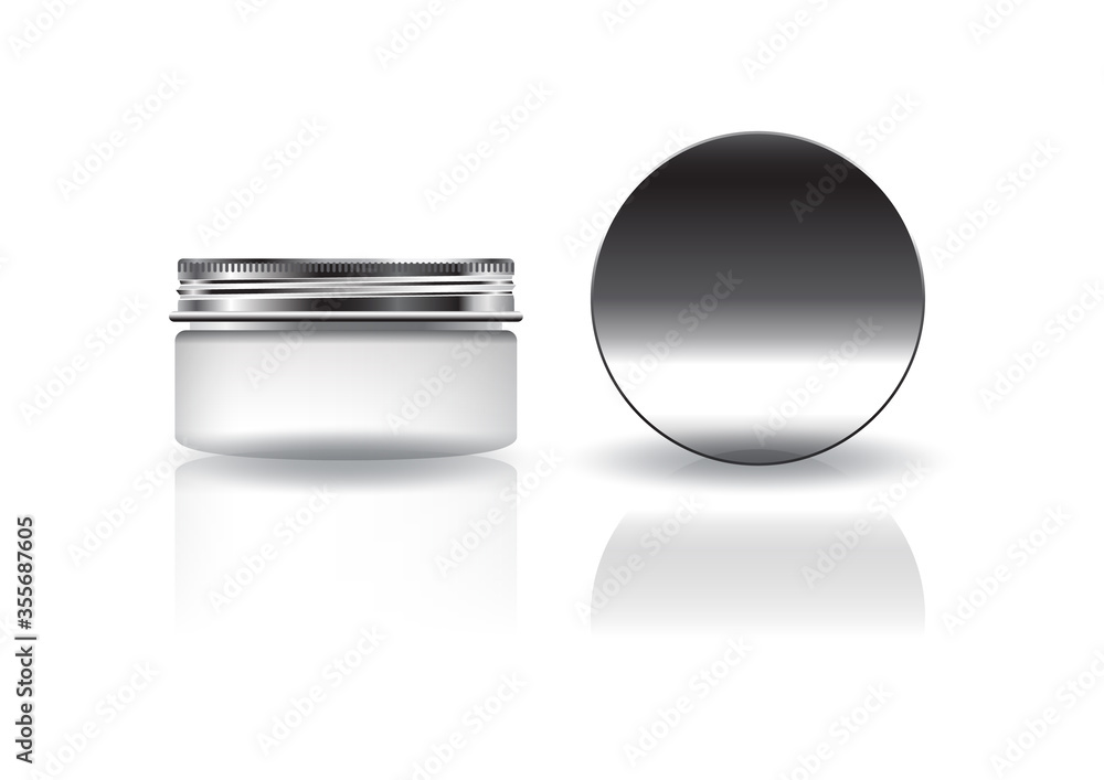 Blank white round cosmetic jar with silver lid for beauty or healthy product. Blank white round cosmetic jar with silver lid for beauty or healthy product.