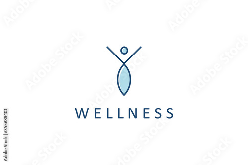 Abstract Yoga Fitness Health People Logo. Initial Letter Y Blue Linear Style isolated on White Background. Flat Vector Logo Design Template Element.