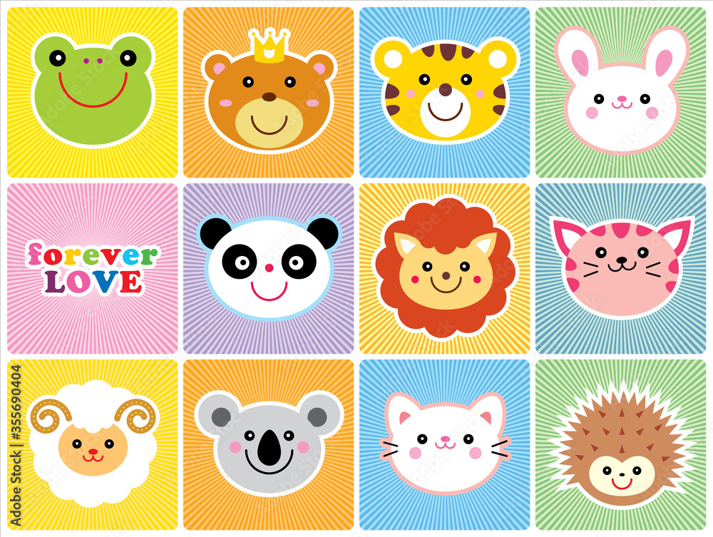 Fototapeta premium cute animals face greeting card