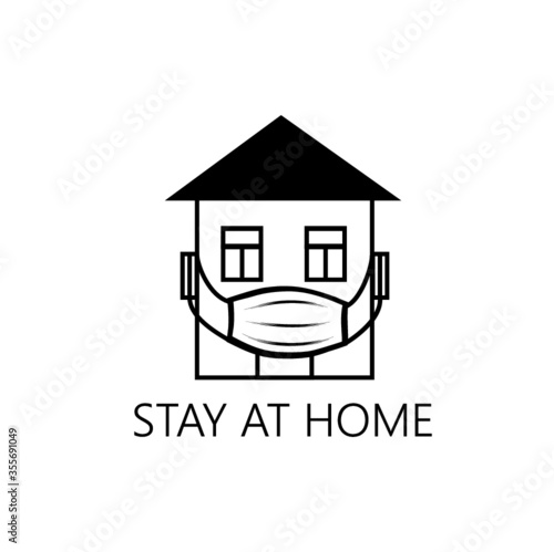 Quarantine sign. Virus epidemic safety design illustration. Creative symbol with house, wearing medical mask and lettering "Stay home", "Stay safe" over white background.