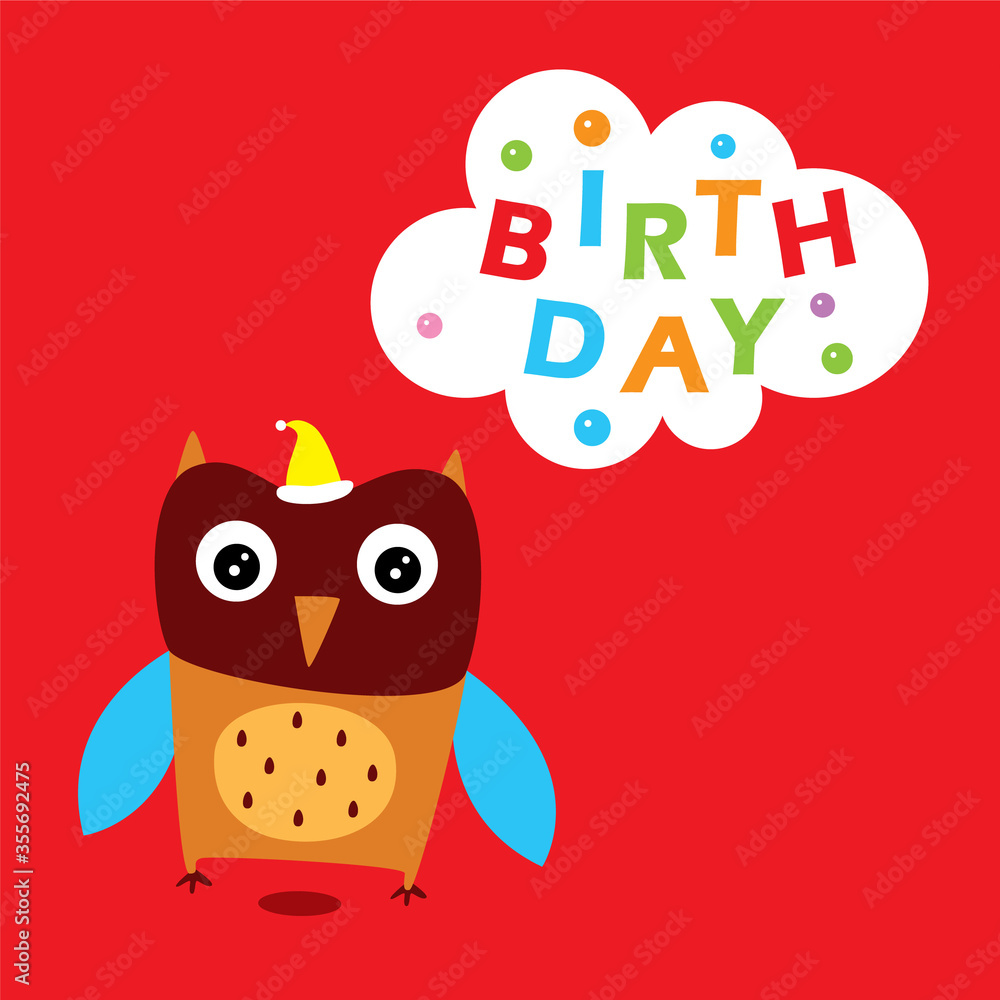 Obraz premium cute owl happy birthday greeting vector