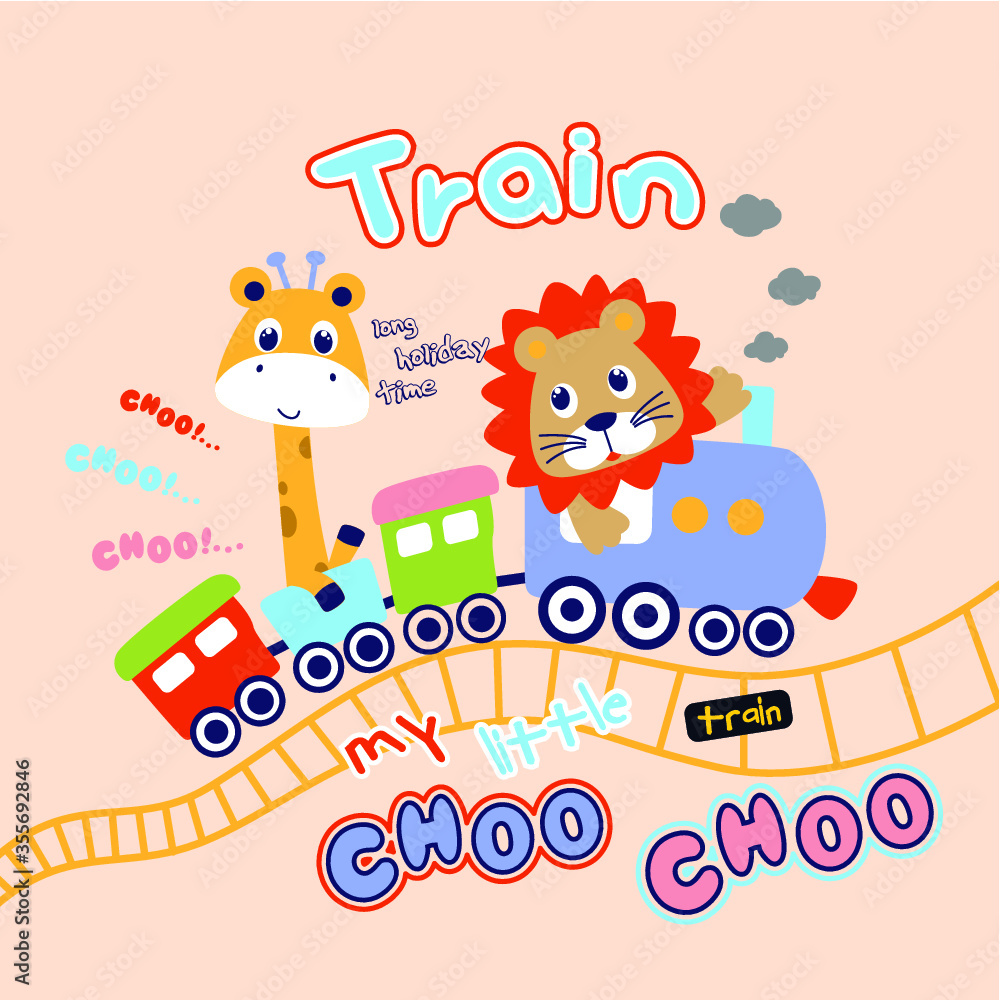 cute animals traveling with vector train illustrations