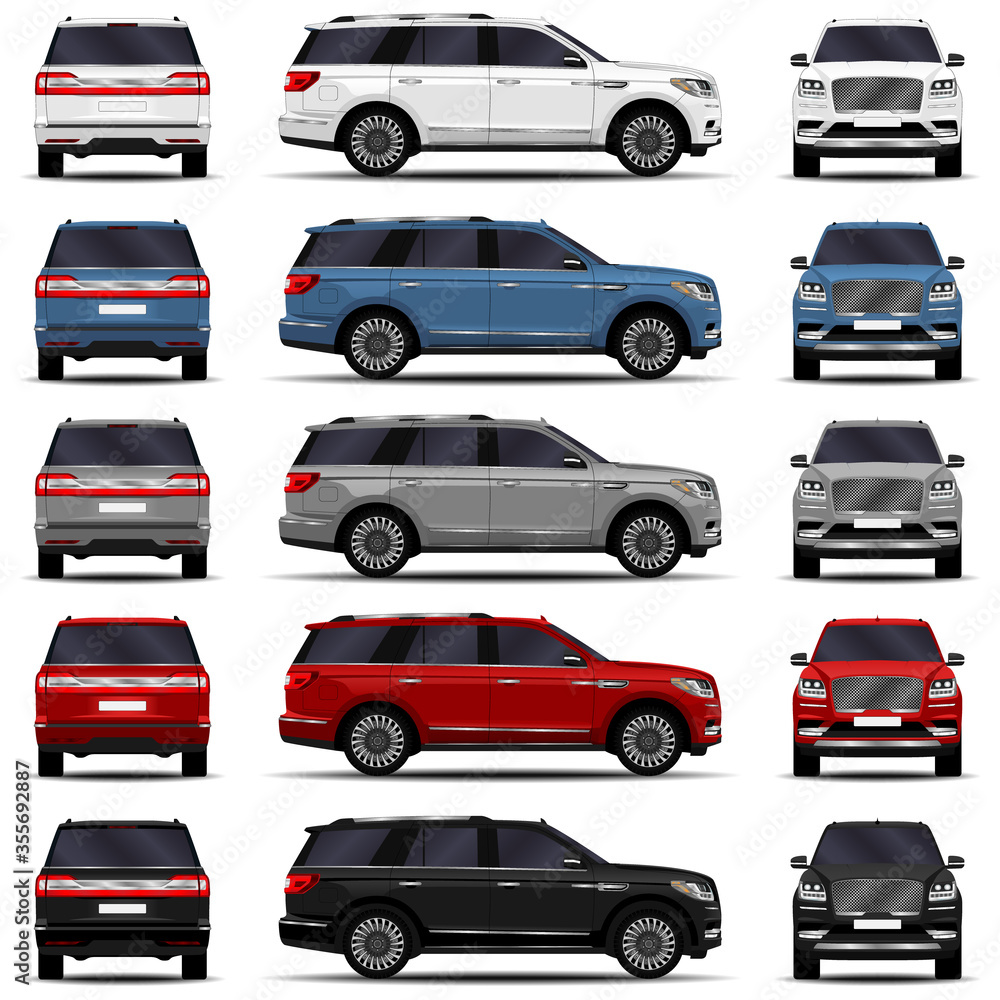 realistic SUV cars set. front view; side view; back view. Stock Vector ...