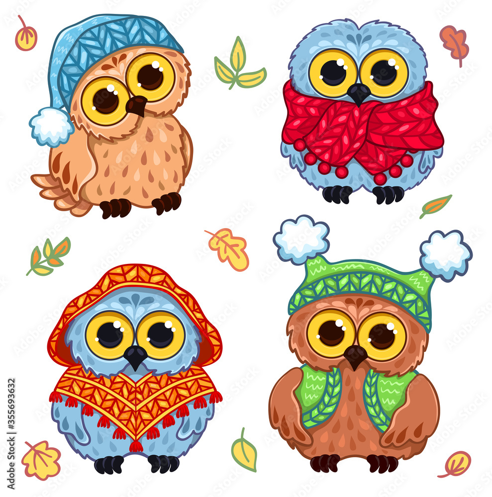 Owlets in knitted clothes Owlets in knitted clothes