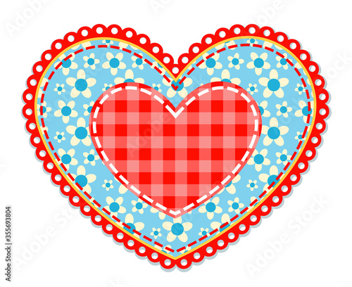 Patchwork blue and red heart