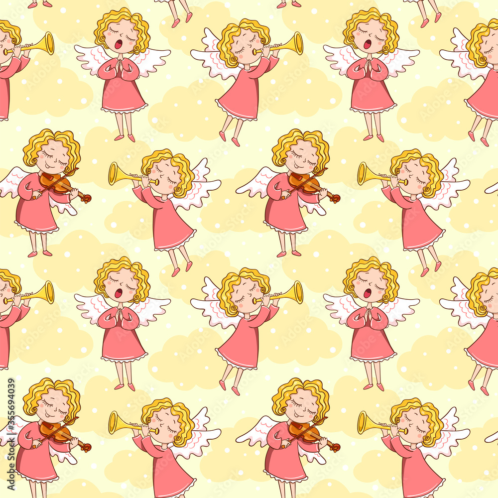 Seamless pattern of band of angels on the yellow Seamless pattern of band of angels on the yellow