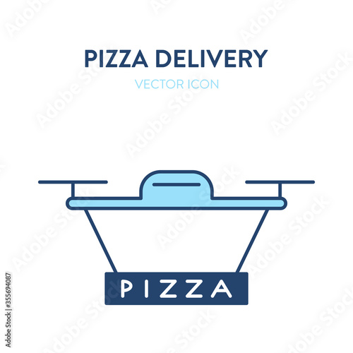 Pizza delivery icon. Vector concept illustration of a drone flying with a pizza box. Represents a concept of food ordering, online food, technology