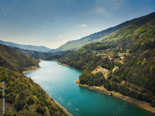 Zavoj lake near the Pirot town and Paklestica village in Serbia. Aerial view. © Milan