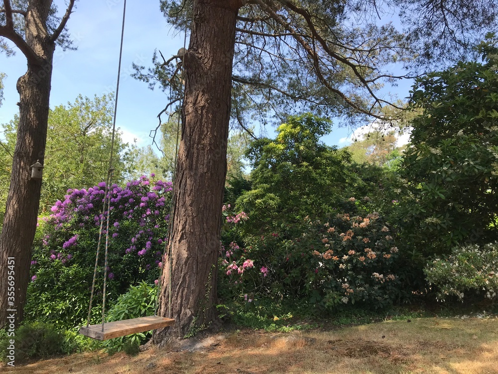 Fototapeta premium wooden swing in the garden 