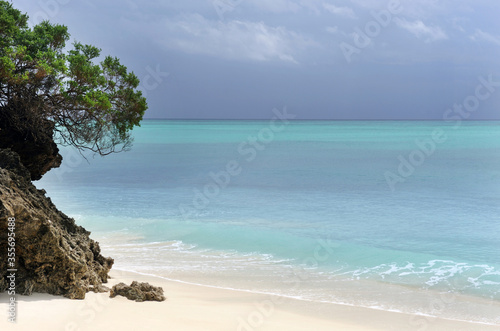 Beautiful sea wave and white sand beach Zanzibar, Tanzania. © lial88