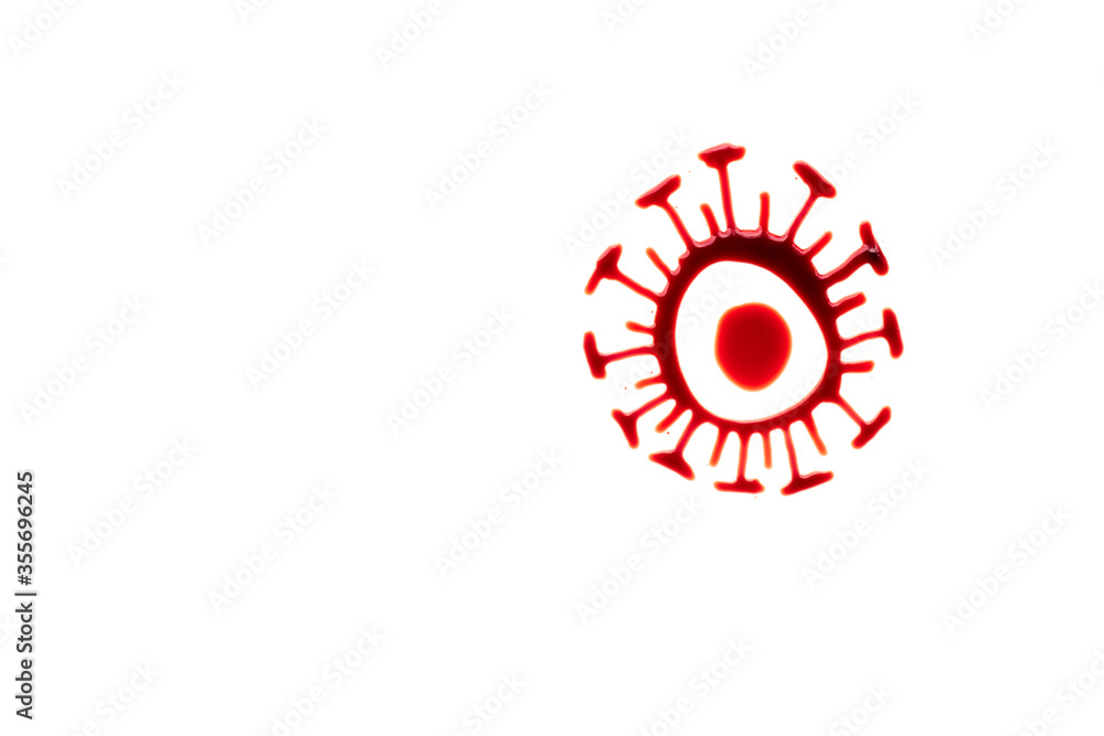 Fototapeta premium Corona virus painted with blood on white background