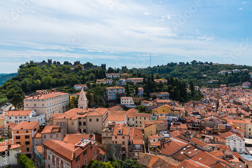 Aerial view of Piran during sunny day