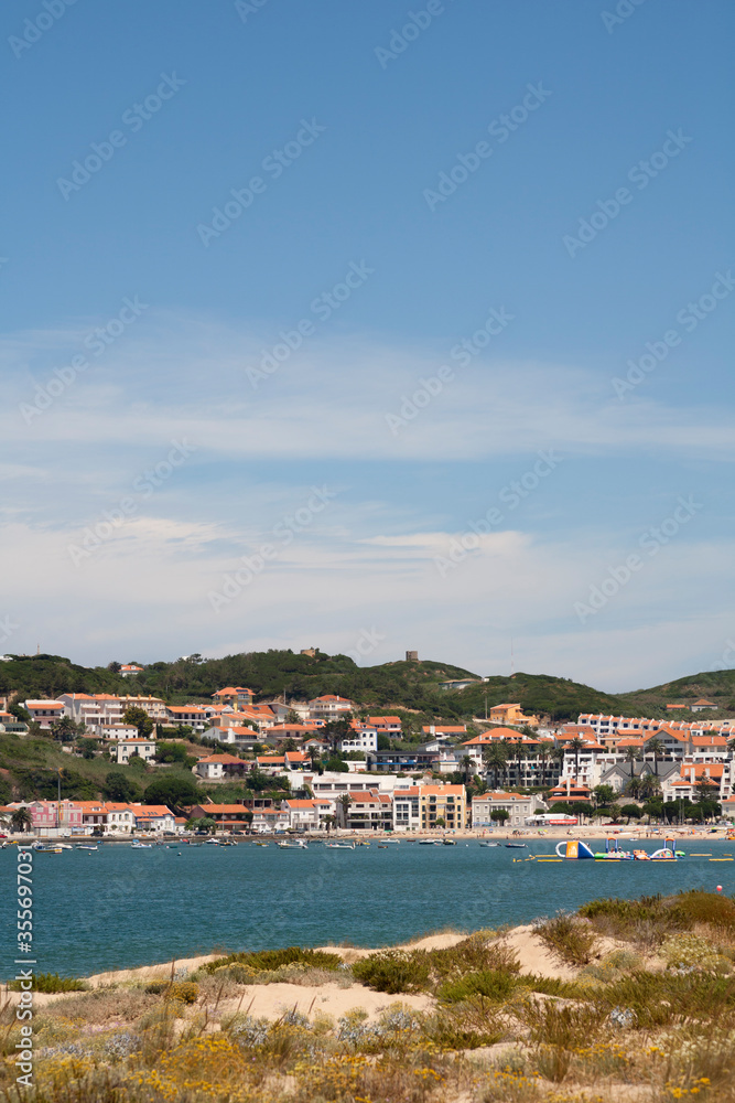 view towards the coastal town of Sao Martinho do Porto, on the Portuguese silver coast. Considered to have one of the safest bays in the country
