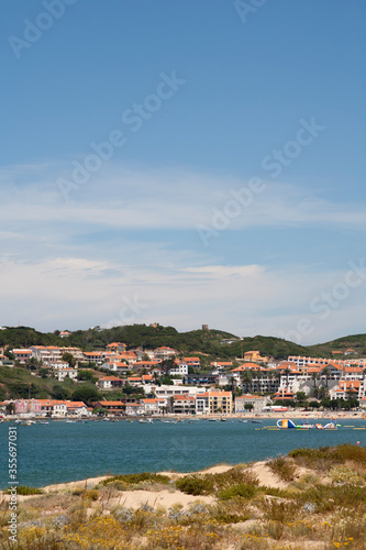 view towards the coastal town of Sao Martinho do Porto, on the Portuguese silver coast. Considered to have one of the safest bays in the country
