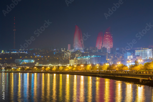 Night panoramic view of Baku city, capital of Azerbaijan