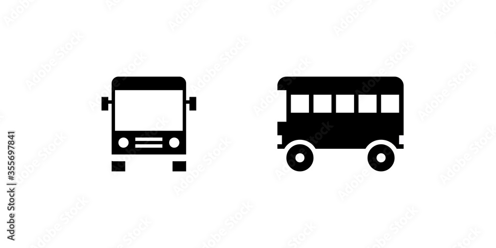 Bus vector flat icon. Isolated city passenger bus, school bus front and