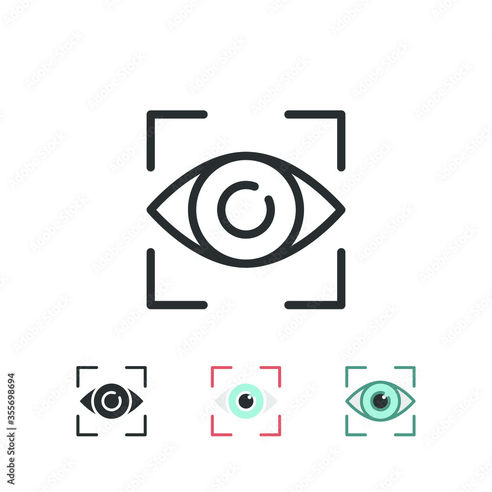 Iris scan, Iris or retina recognition, eye scanning, retina scan for biometric identification technology, cyber protection. Retina Check Symbol. Vector illustration. Design on white background. EPS10 Iris scan, Iris or retina recognition, eye scanning, retina scan for biometric identification technology, cyber protection. Retina Check Symbol. Vector illustration. Design on white background. EPS10