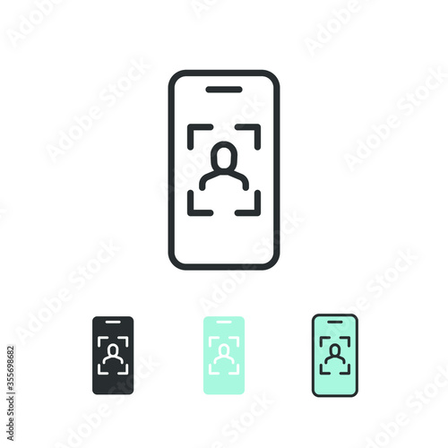 Face scanner and Facial authentication for face lock security in smart phone. Face Scanning biometrik technology.  Face recognition icon. Vector illustration. Design on white background. EPS10