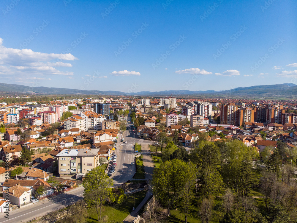 Aerial view of Pirot town in Serbia