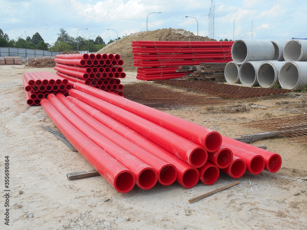 PVC underground cable protection pipe at the construction pipe. It's